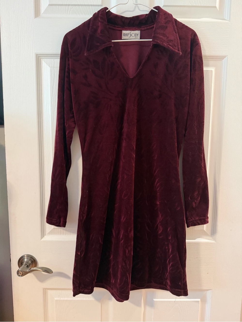 Rhapsody Burgundy Velvet Long Sleeve Dress